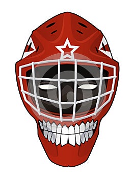 Hockey goalie helmet with evil face inside