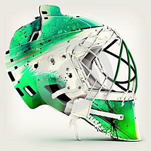 Hockey goalie helmet - white and green color. Generative AI