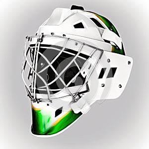 Hockey goalie helmet - white and green color. Generative AI