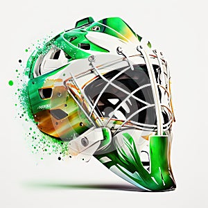 Hockey goalie helmet - white and green color. Generative AI