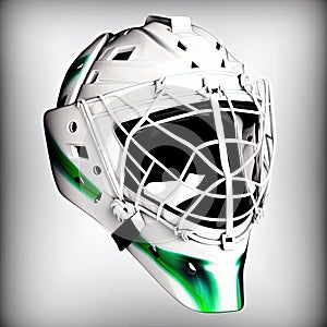 Hockey goalie helmet - white and green color. Generative AI