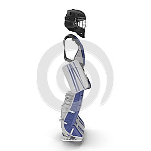 Hockey Goalie Protection Blue Kit. 3D illustration on white background, side view