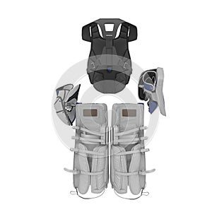 Hockey Goalie Protection Kit on white. 3D illustration