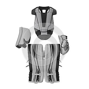 Hockey Goalie Protection Kit on white. 3D illustration