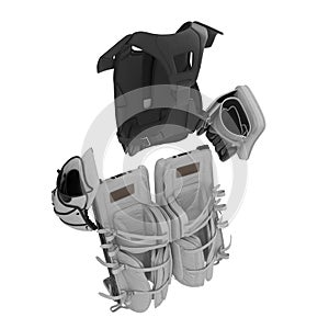 Hockey Goalie Protection Kit on white. 3D illustration