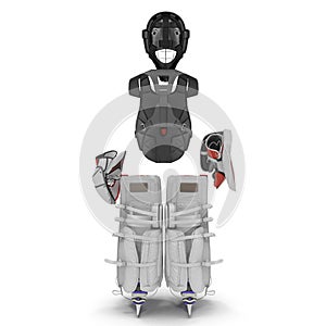 Hockey Goalie Protection Kit on white. Front view. 3D illustration