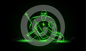 Hockey goalie, Vector neon illustration.