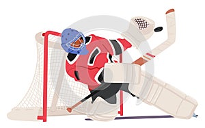 Hockey Goalkeeper Guards The Net With Determination, Character Donned In Protective Gear, Poised For Action On The Ice