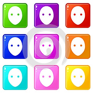 Hockey goalkeeper helmet icons set 9 color collection