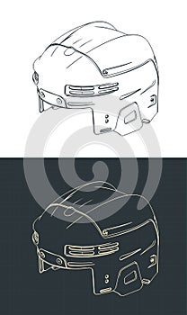 Hockey helmet isometric blueprints