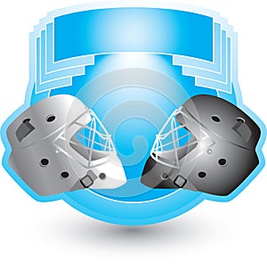 Hockey helmets on blue crest