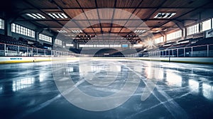 Hockey ice rink sport arena empty field, stadium. Generative Ai