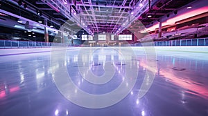 Hockey ice rink sport arena empty field - stadium with neon violent and pink lights