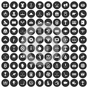 100 hockey icons set black circle