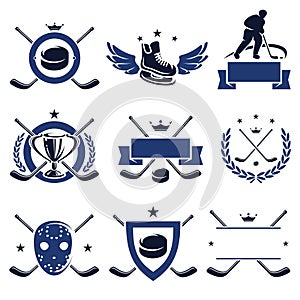 Hockey labels and icons set. Vector