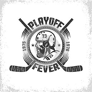 Hockey logo in vintage style with head of player