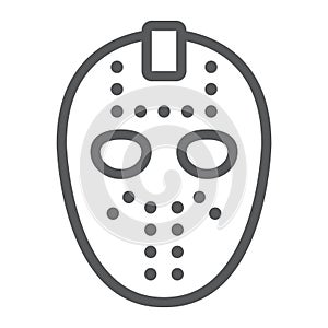 Hockey mask line icon, helmet and mask, goalie sign, vector graphics, a linear pattern on a white background,