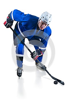 Hockey player in crouch position