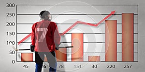 Hockey player and dynamics graph. Mixed media . Mixed media