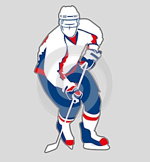 Hockey player, full-length figure.  Blue and red colors