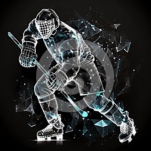 Hockey player goalie sportsman polygonal silhouette on dark
