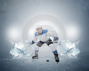 Hockey player with ice cubes