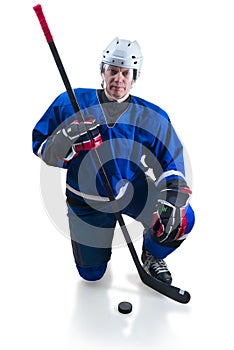 Hockey player in knee position