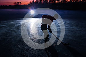 Hockey player silhouette on ice, sport photo