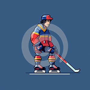 Pixel Hockey: Detailed Character Illustrations On Orange Hockey Skate