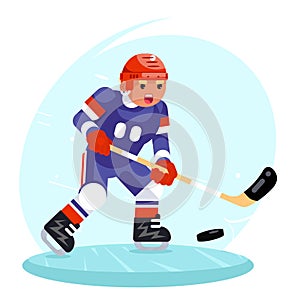 Hockey player stick puck ice skates flat design vector illustration