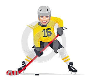 Hockey player in yellow uniform