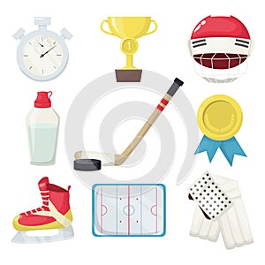 Hockey players shoot puck and attacks winter sports ice equipment vectorillustration. Professional goal skate game playing