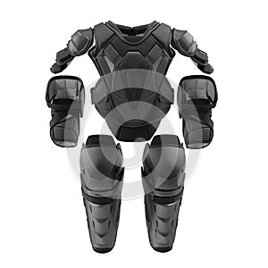 Hockey Protective Gear Kit on white. Front view. 3D illustration