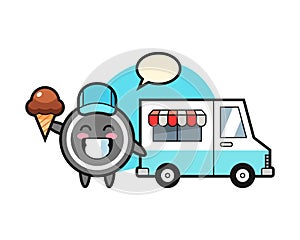 Hockey puck cartoon with ice cream truck