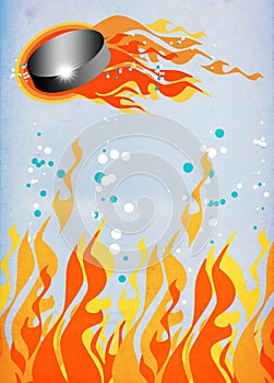 Hockey Puck in Fire background