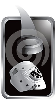 Hockey puck and helmet in silver frame