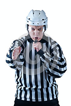 Hockey referee demonstrate a goal signal