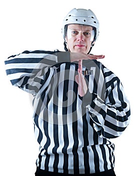 Hockey referee demonstrate timeout gesture