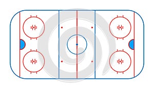 Hockey rink. Hockey field. Ice arena for nhl and winter sport game. Ice pitch in top view. Stadium with graphic line diagram. photo