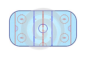 Hockey rink top view, game strategy sport plan. Hockey field template playground, tactic play on frozen sporty stadium