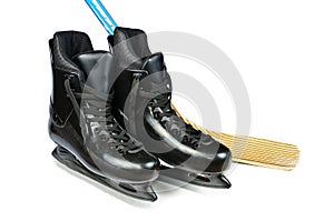 Hockey skates and stick