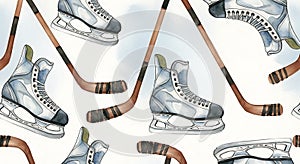 Hockey Skates and Sticks Pattern Background