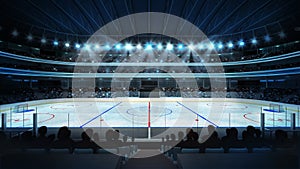 Hockey stadium with fans and an empty ice rink photo