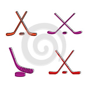 Hockey stick icon set, color outline style photo
