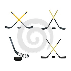 Hockey stick icon set, flat style