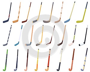 Hockey stick icons set cartoon vector. Field grass