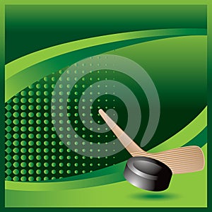 Hockey stick and puck on green halftone ad