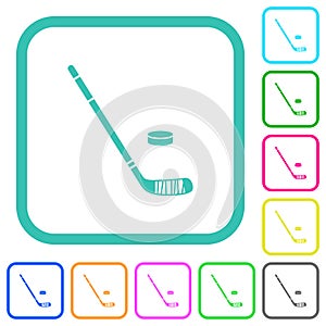 Hockey stick and puck vivid colored flat icons
