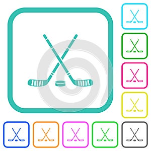Hockey sticks with puck vivid colored flat icons