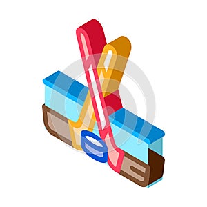 Hockey sticks and shim isometric icon vector illustration
